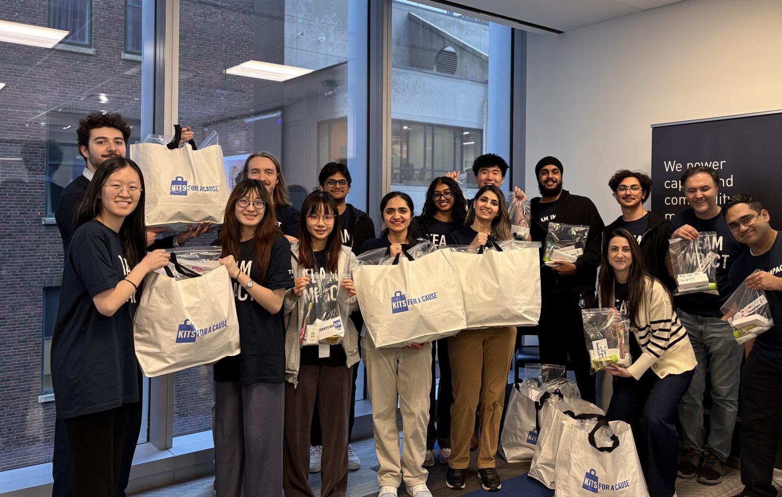 A corporate team with their packed KITS FOR A CAUSE kits